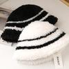 Autumn and winter new women's imitation rabbit plush ear protection warm fashion striped color matching basin hat outdoor leisure bucket hat
