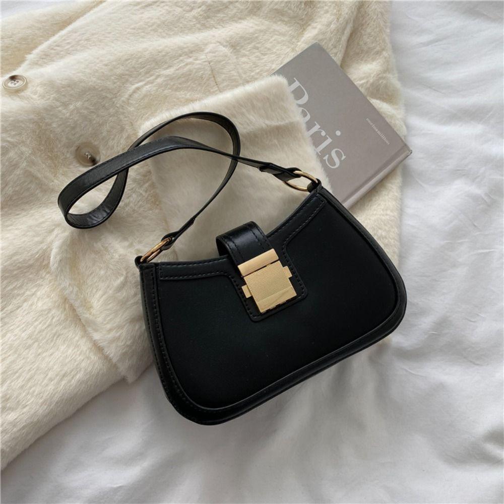 Ladies Trendy Vintage Underarm Bag Solid Color PU Leather Shoulder Bags Fashion Simple Handbag Female Purse