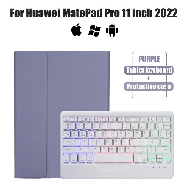 Беспроводная Bluetooth-клавиатура из ТПУ, трехцветная подсветка, кожаный чехол из спилка для Huawei MatePad Pro, 11 дюймов, 2022, чехол для планшета
