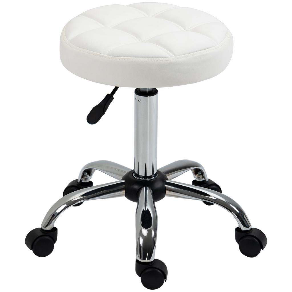Swivel Stool, Salon Stool, Height Adjustable, Faux Leather, Quilted Design, diameter 35.5 x 48-63 cm, White/Silver