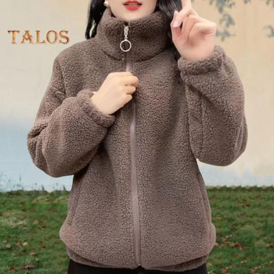 Весна-зима Женская куртка с воротником-стойкой, флисовая куртка на молнии с длинным рукавом, однотонный кардиган, сохраняющий тепло, спортивная верхняя одежда с карманами