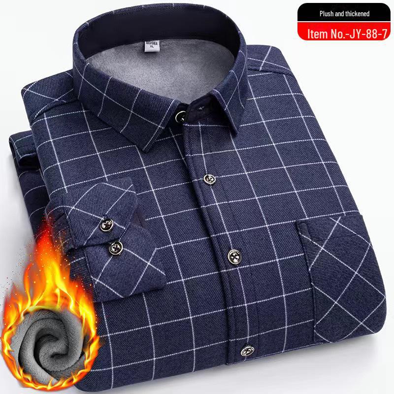 Men's Elastic Non-Iron Plaid Shirt - Warm, Thickened, Long-Sleeved for Casual or Business Wear In Autumn and Winter.