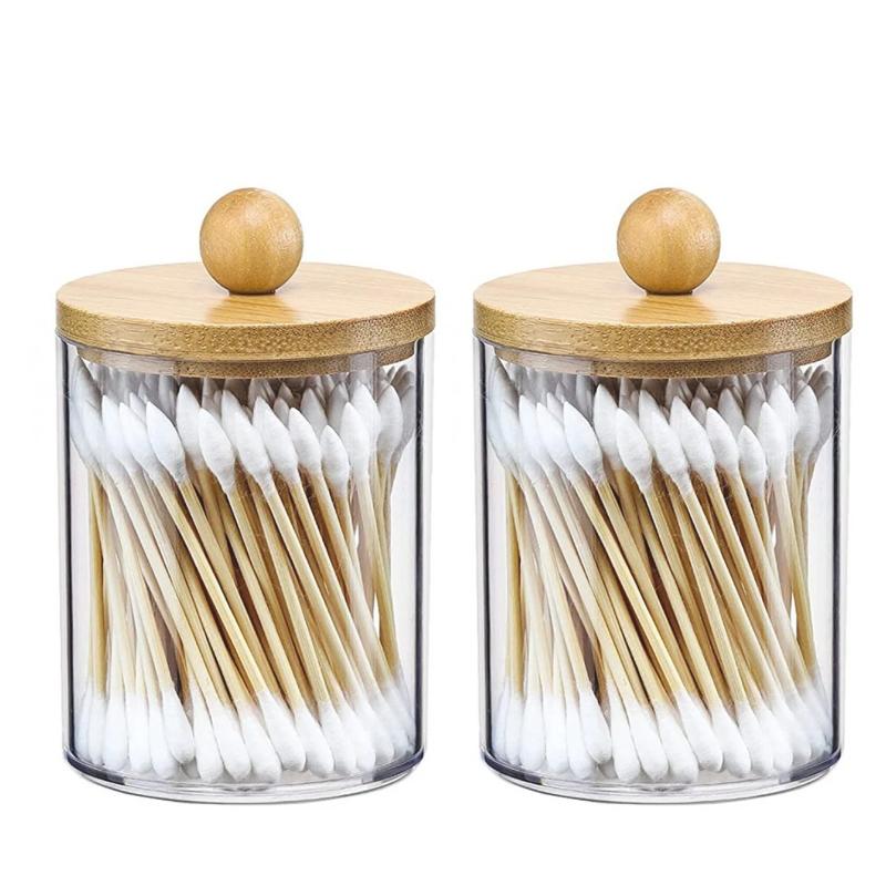 Box Cotton With Circular Swab Transparent Plastic Bamboo Cover And Dustproof Makeup Remover Cotton Simple Jewelry Storage