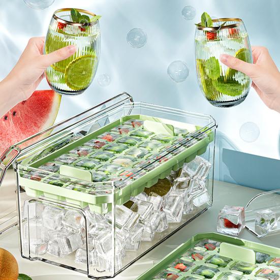 Форма для кубиков льда с крышкой. Лоток для льда. Совок для льда. 32 полости. Устройство для приготовления кубиков льда для морозильной камеры. Легко снимается. DIY Лоток для кубиков льда для виски, коктейля, кофе.