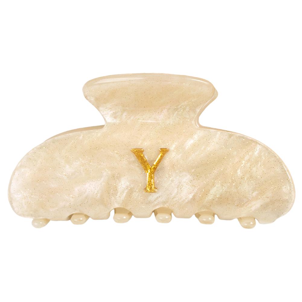 Golden English Letters Initial Cute Hair Clip New Trendy Acrylic Glitter Claw for Women Girls Hair Shark Clips Birthday Gifts