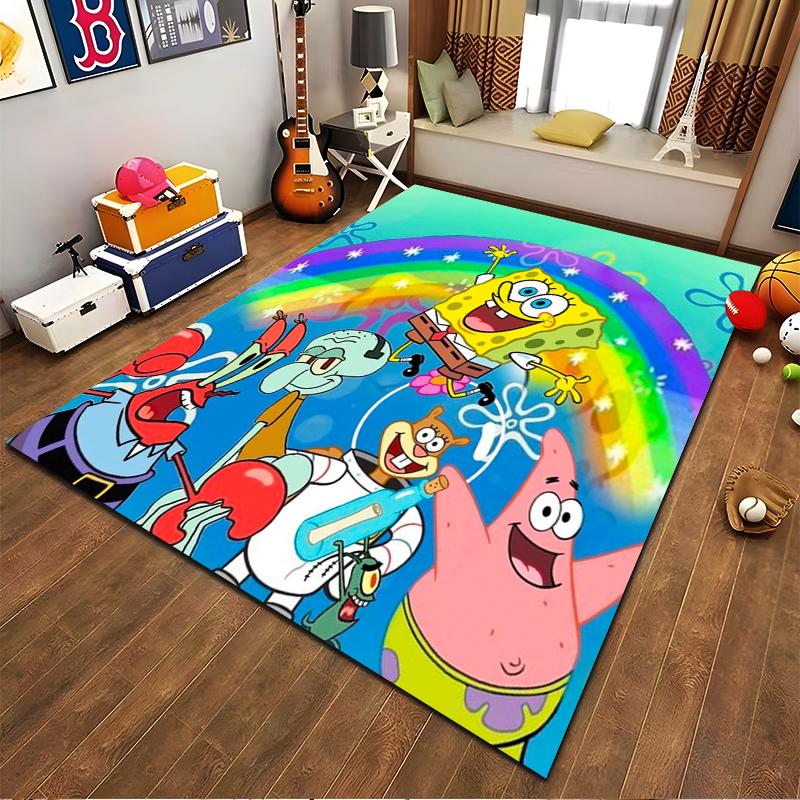 Cartoon Carpet with Rainbow Design for Kids' Room Suitable for use as an anti-slip game mat for living room and bedroom sofas