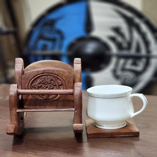 Wood Tea Coaster with Chair Design  Elevate Your Tea Time 19.05 Cm