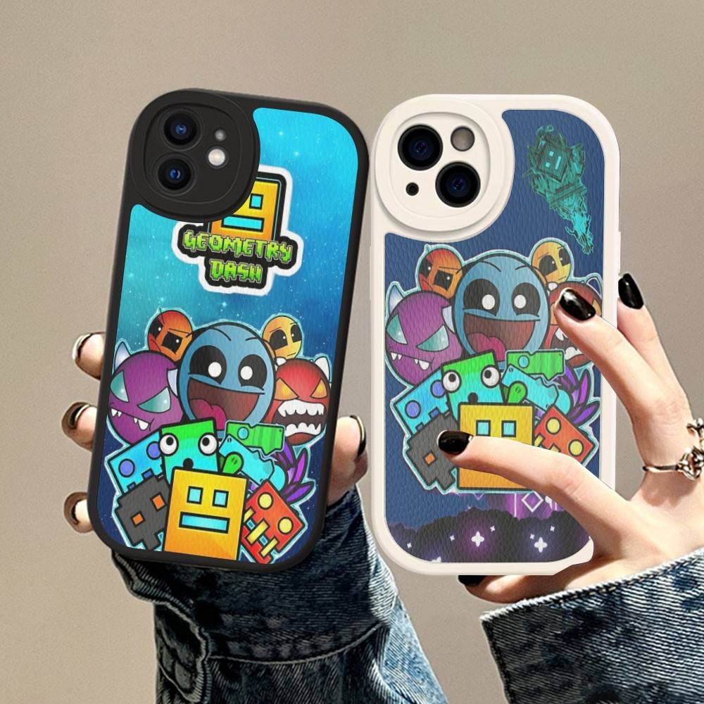 Чехол для телефона Geometry Dash Жесткая кожаная для iPhone 16 15 14 13 12 Mini 11 14 Pro Max Xs X Xr 7 8 Plus Fundas