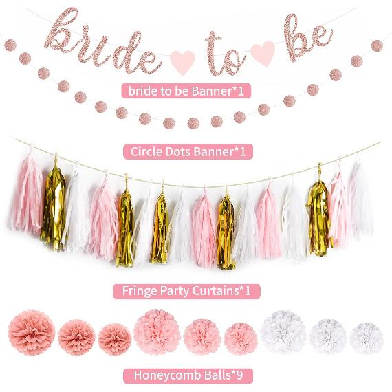 NISOCY Bachelorette Party Decoration, Pink Bridal Shower Decoration Bride to Be Sign Banner with Fringe Party Curta and Honeycomb Balls for Fall