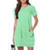 Женское модное однотонное повседневное спортивное короткое платье с короткими рукавами и круглым вырезом с карманами