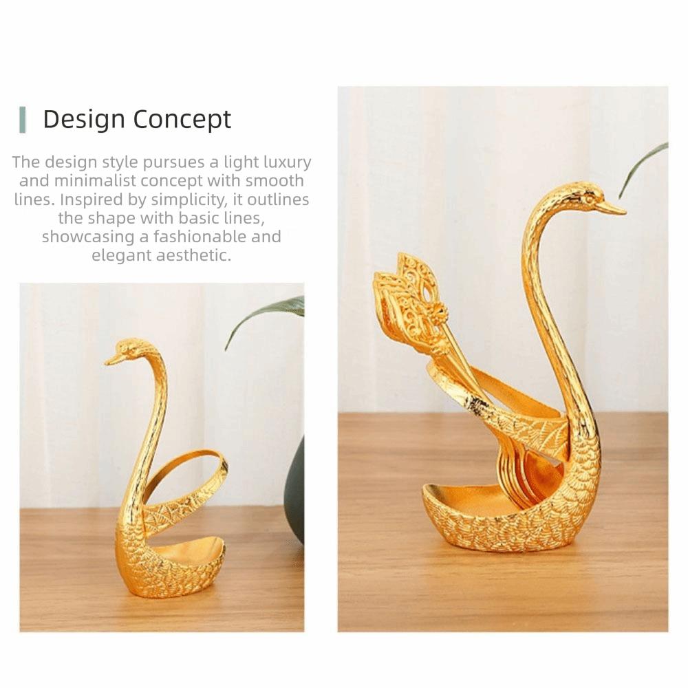6Pcs with Swan Shaped Base Luxury Dessert Utensils Zinc Zinc Zinc Alloy Dessert Spoon Coffee Dessert