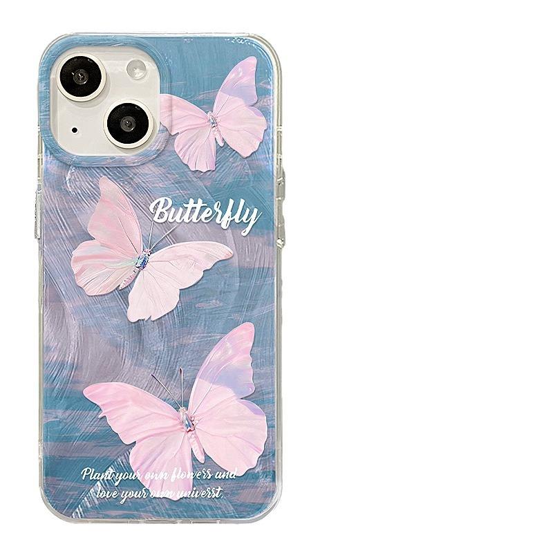 Подходит для Apple 15 Чехол для мобильного телефона Iphone14pm Розовая бабочка Невидимая скоба 13 Перьевая пряжа 12 Высококачественный 11 Полный пакет