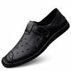 Fashion Non-Slip Man Hollow Out Sandals Genuine Leather Mens Casual Summer Flats Outdoor Loafers Leather Beach Shoes for Men Roman Shoes