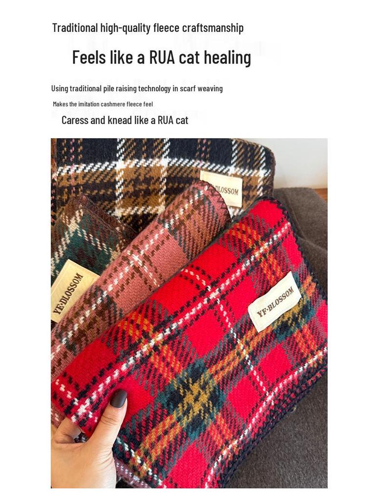 2024 Autumn/Winter Oversized Plaid Red Scarf, Unisex Christmas Shawl Neck Warmer