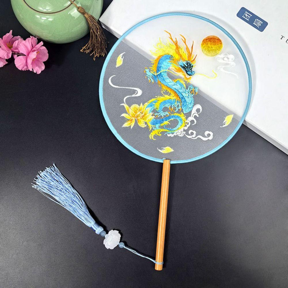 Креативный вышитый шелковый веер с милой пандой, веер Hanfu Tuan, подарочный вышитый круглый веер, украшения для дома