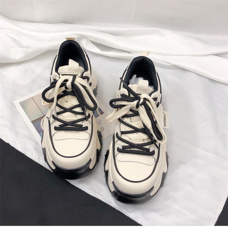 Chic Women's Dad Sneakers - Trendy Thick Sole, Height-Boosting Casual Sneakers with Plaid & Brogue Details, Lace-Up, Breathable Fabric