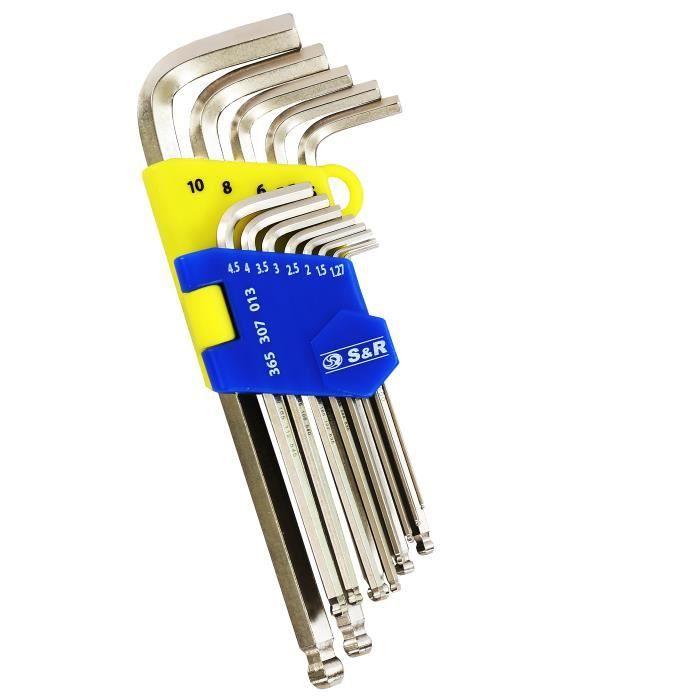 S&;R Professional Long Allen Key Set. 13 Pcs Male Hex Keys. 1.27 To 10 Mm with Sphere for Bicycles, Motorcycles, Cars, Furniture,