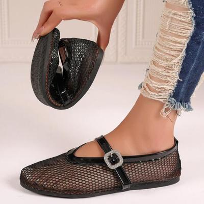 Модные сетчатые женские балетки Мэри Джейн, летние прогулочные туфли с круглым носком и пряжкой на плоской подошве