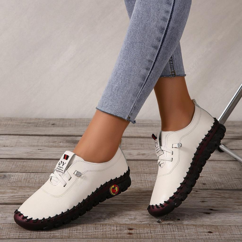 Fashion Women's Shoes 2022 Spring and Autumn New Soft-soled Hand-sewn Bag Shoes Large Size Casual Women's Slip-on Shoes