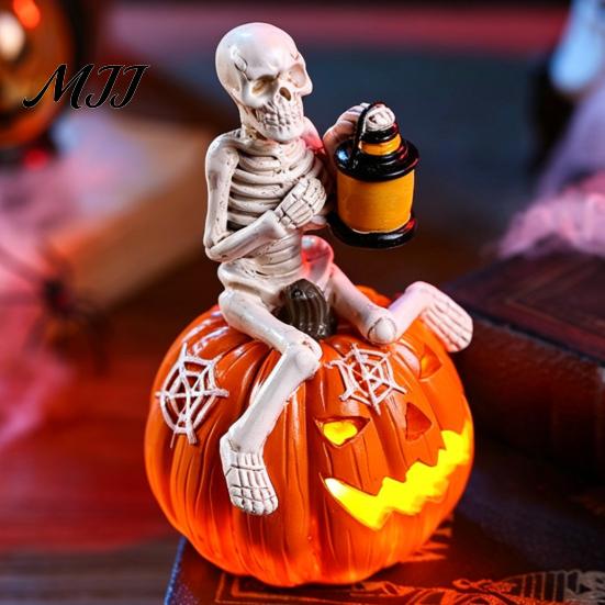 Фигурка тыквы-скелета на Хэллоуин, Декоративный фонарь со светодиодной подсветкой, Декор для дома с привидениями, Жуткий праздник для вечеринок и фестивалей призраков