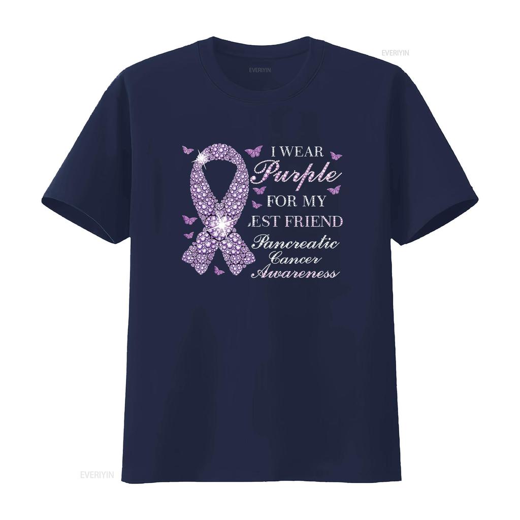 Женская футболка I Wear Purple For My Best Friend Pancreatic Cancer Awareness Черная 2XL Винтажная стирка Уличный стиль Дышащая