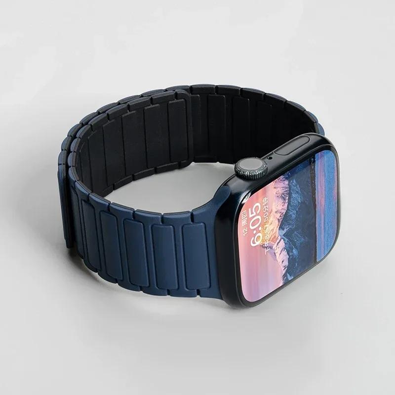 Силиконовый ремешок для Apple Watch 46 мм 42 мм 49 мм 45 мм 41 мм 44 мм 40 мм Магнитный ремешок для IWatch Ultra 2 Series 10 9 8 7 6 SE 5 4 3