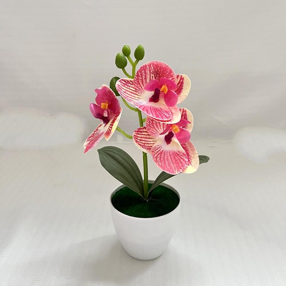 Multi-Bloom Simulated Butterfly Orchid White Flower Pot Plastic Fake Flower Home Decor