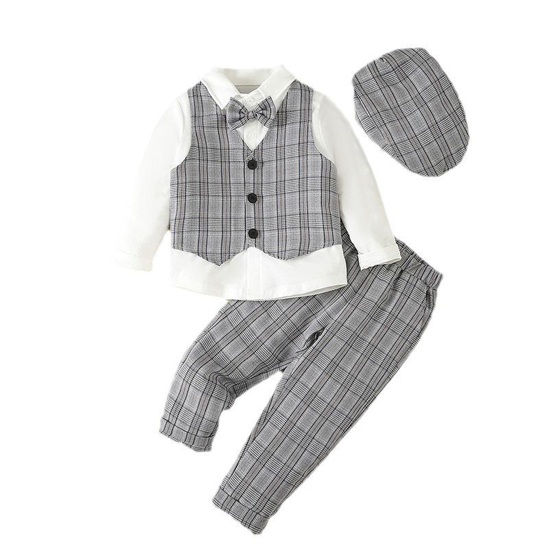 Spring/Autumn Boys' Formal Vest Set: Flower Boy Host Outfit, Children's Performance Suit, 1-Year-Old's Costume