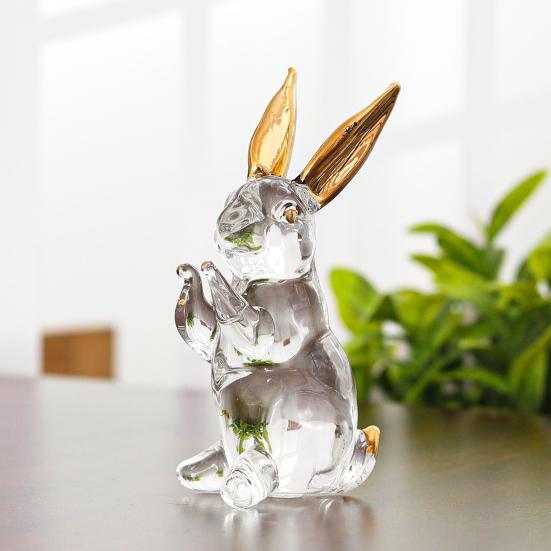 Стеклянная фигурка кролика, прозрачное украшение в виде кролика с окрашенными ушами, коллекционное центральное украшение в виде кролика для стола, весеннее пасхальное украшение