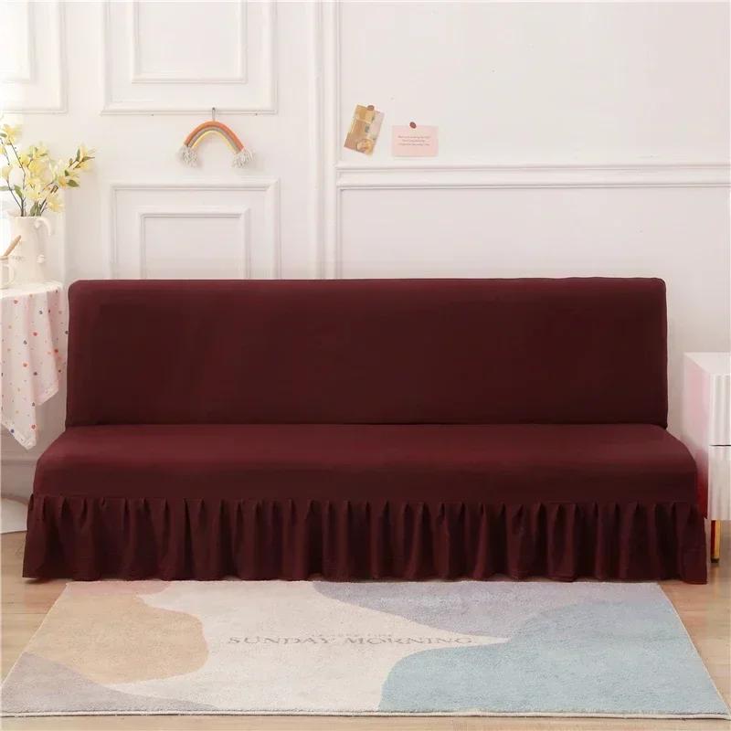 Solid Color Elastic Folding Sofa Bed Cover with Skirt Sofa Slipcover Couch Cover Furniture Protector 1pc Home Decor Couch Cover