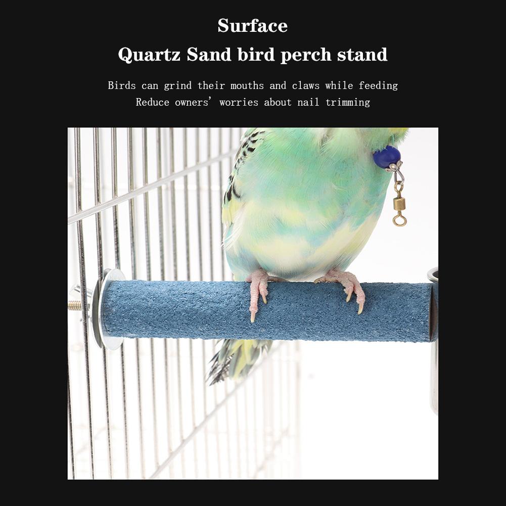 Bird Perch Stand With Feeding Bowl, Wooden Quartz Sand Bird Cage Perch Stand, Parrot Stainless Steel Food Water Bowls For Parakeet Cockatiel