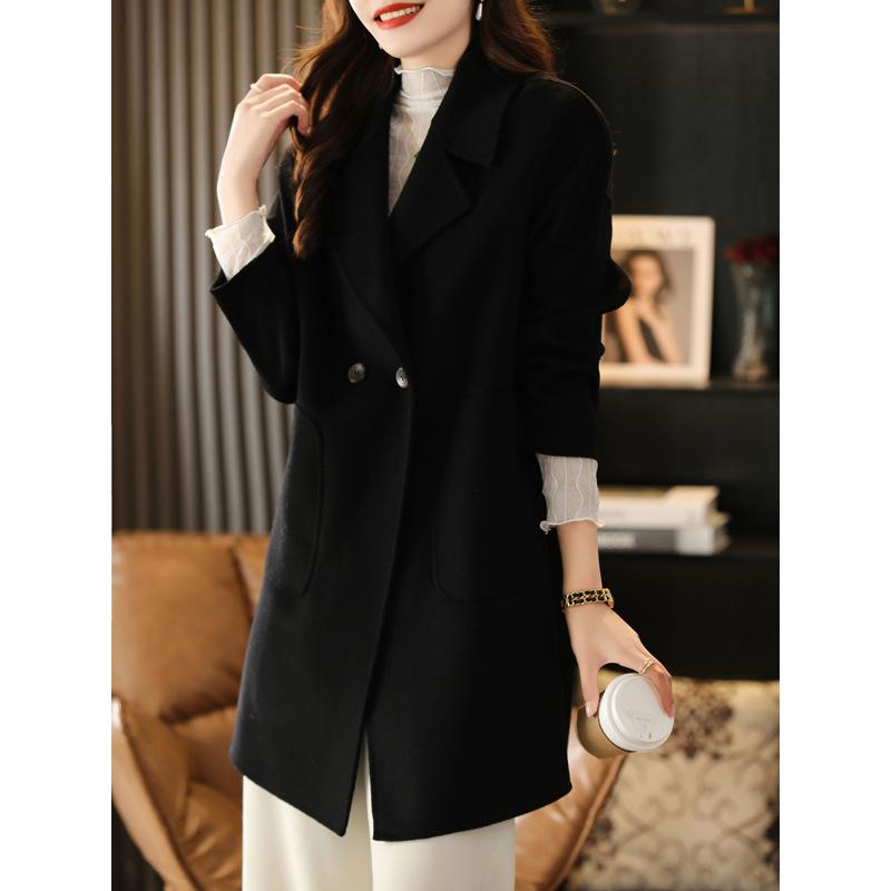 Двустороннее шерстяное пальто женское средней длины новое осенне-зимнее высококачественное свободное шерстяное пальто