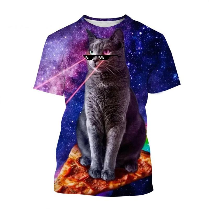 3D Cute Pizza Cat Graphic T Shirts Y2k Funny Women's Clothing Female Animal Print Summer Fashion Tops Girls Causal Pretty Tees