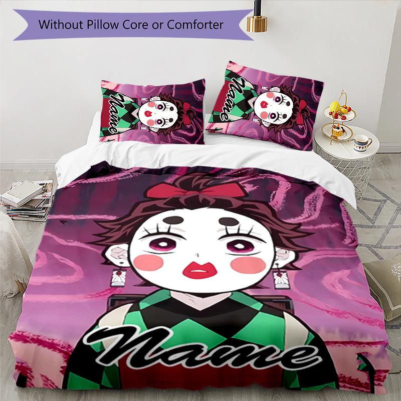3pcs Demon Slayer6 Cover Set - Personalized Name, HD Printed Bedding with 1 Cover and 2 Pillowcases - Perfect for Home Decor, Easy Care