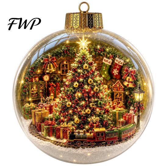 Christmas Theme Hanging Charms Tree Crystal Ball Pendant with LED Light, Built-in Christmas-themed Durable Acrylic Holiday Pendants Pattern