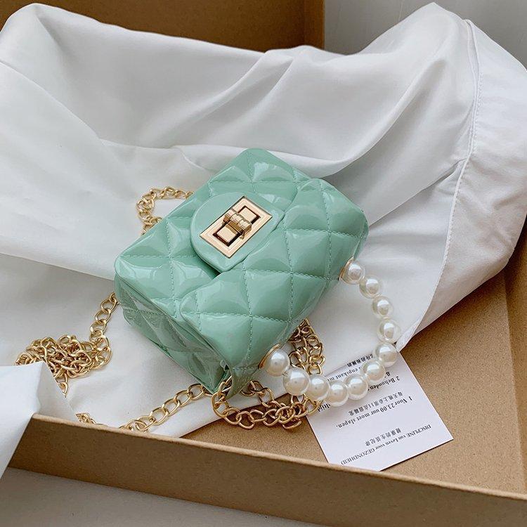 Детская сумка 2024 новая мини-сумка-желе ромб маленький саше жемчуг портативная сумка-мессенджер через плечо с цепочкой