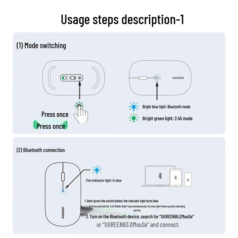 UGREEN Dual Mode Wireless Bluetooth Silent Mouse