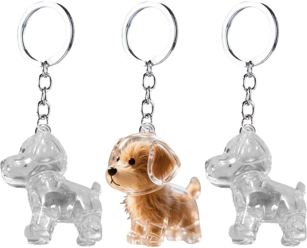 Dog Keychain, 3 Pieces, for Storing Pet Hair, Cat Hair Keepsake, Pet Hair Memorial Capsule Pendant, Transparent Commemorative Keychain