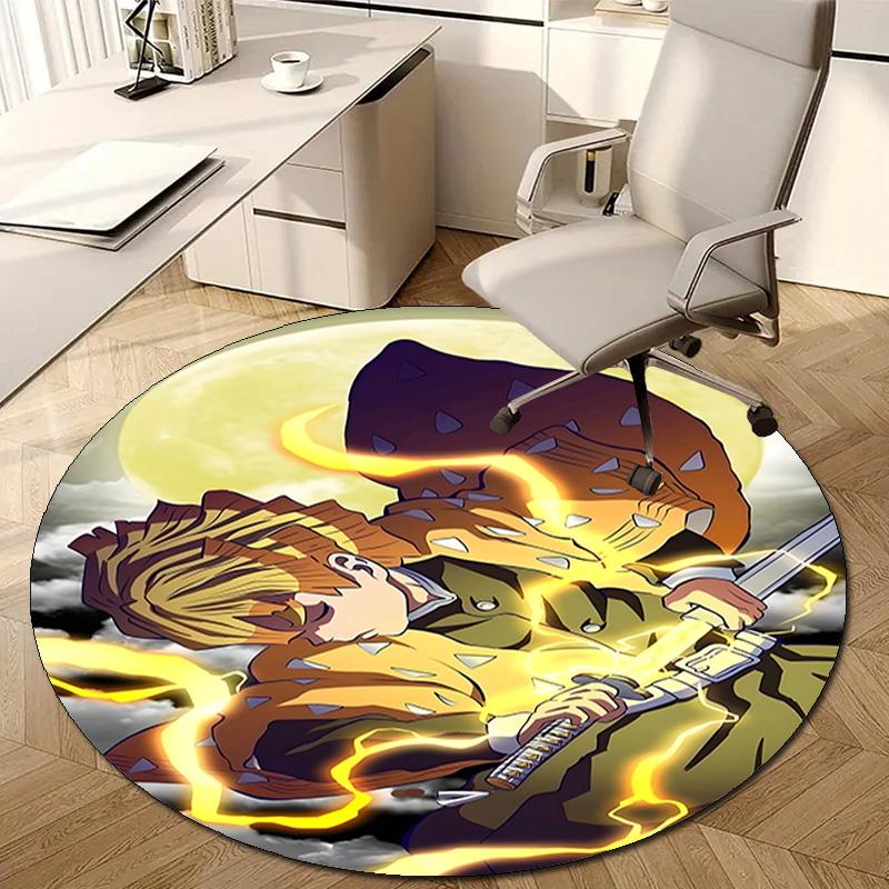 1pc Agatsuma Zenitsu Print Round Carpet Chair Round Carpet Suitable for Bedroom Living Room Home Decorative Carpet