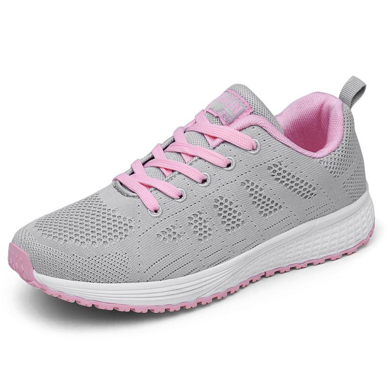 New Four Seasons Lightweight Sports Shoes Female Students Running Shoes Breathable Fly-woven Lace-up Casual Shoes
