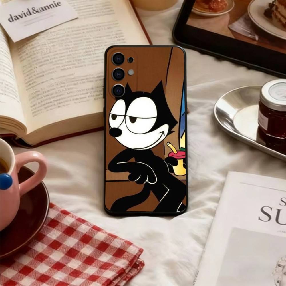 Винтажный чехол для телефона с Феликсом Котом для Samsung S25, S24, S21, S22, S23, S30, Ultra, S20, Plus, Fe, Мягкий черный чехол