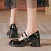 Spring and Autumn Women Shoes Small Leather Shoes Mary Jane Patent Leather Round Head Thick Heel Buckle Strap Single Shoes 2024