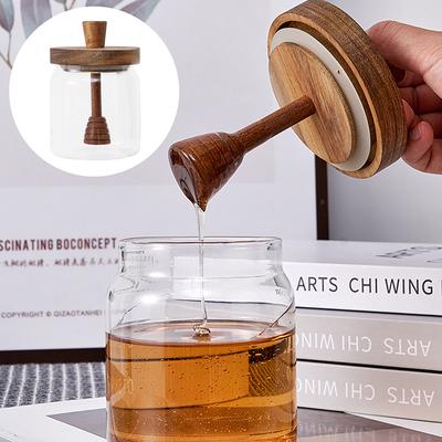 Бутылка для меда из боросиликатного стекла с деревянной крышкой и палочкой для перемешивания меда, прозрачная банка для хранения меда
