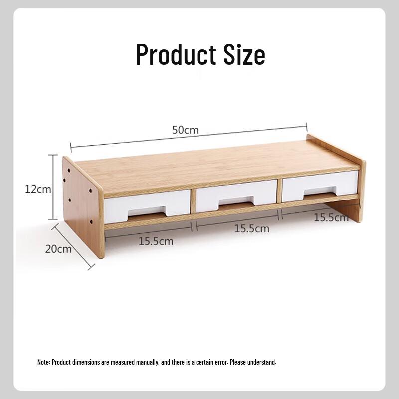 Bamboo Wood Monitor Riser with 3 Drawers