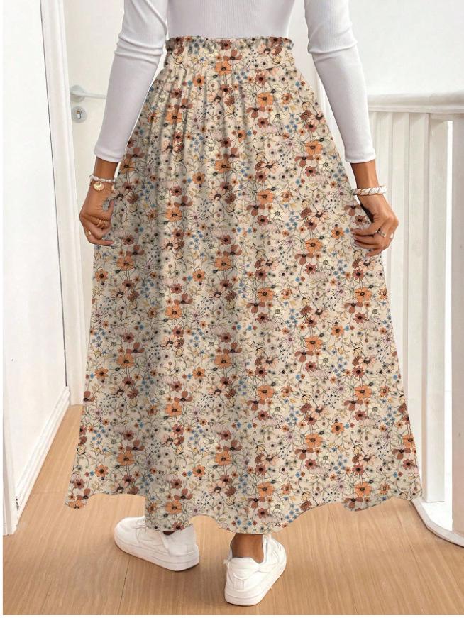 Сладкая Цветочная Элегантная Юбка с Разрезом и Оборками - Стройный Метеор Студенческий Стиль