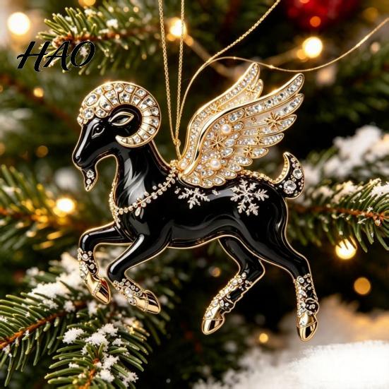 Festive Party Supplies for Christmas Black Goat Tree Hanging Ornament, 2D Acrylic Winter Wonderland Favors Pendant, Decorative Car Accessory