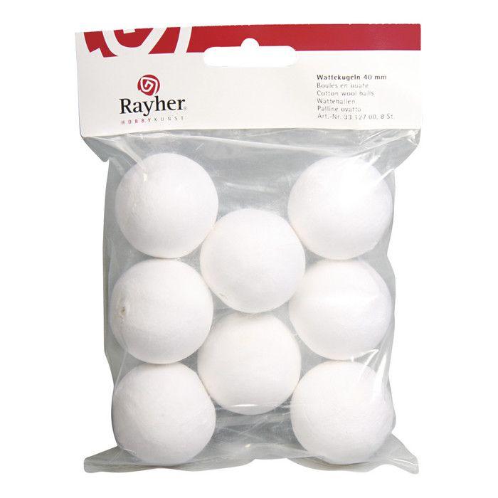 Boules en ouate, blanches, 40 mm 8 pces
