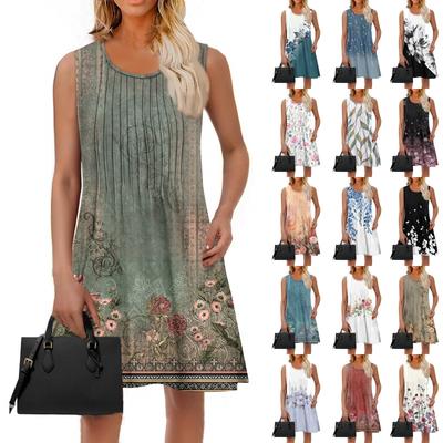 Женское модное летнее платье с цветочным принтом, свободное пляжное повседневное платье без рукавов для отдыха