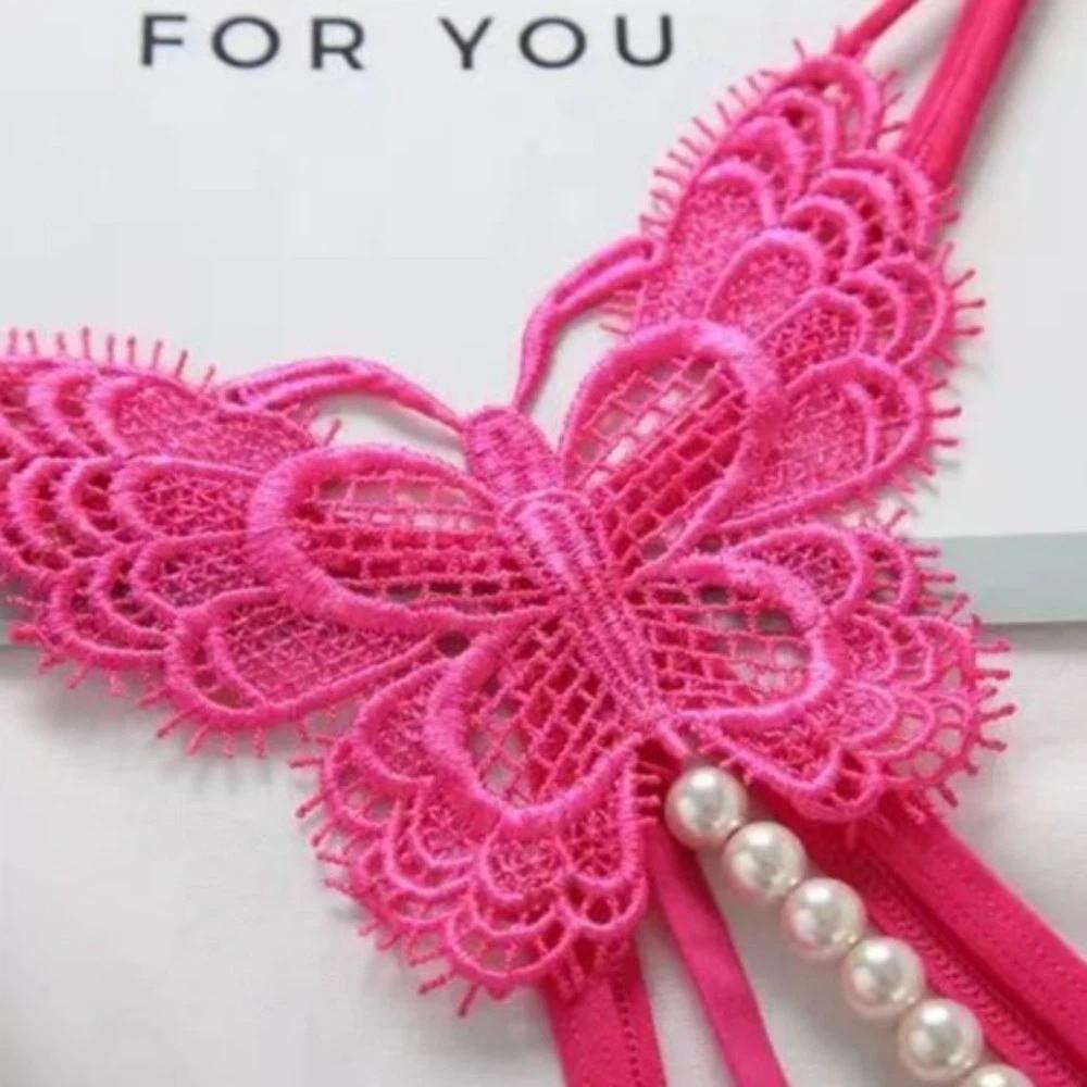 Hollow Open Crotch Underwear for Women Low Waist Thin Belt Thong Lace Pearl Panties  Women