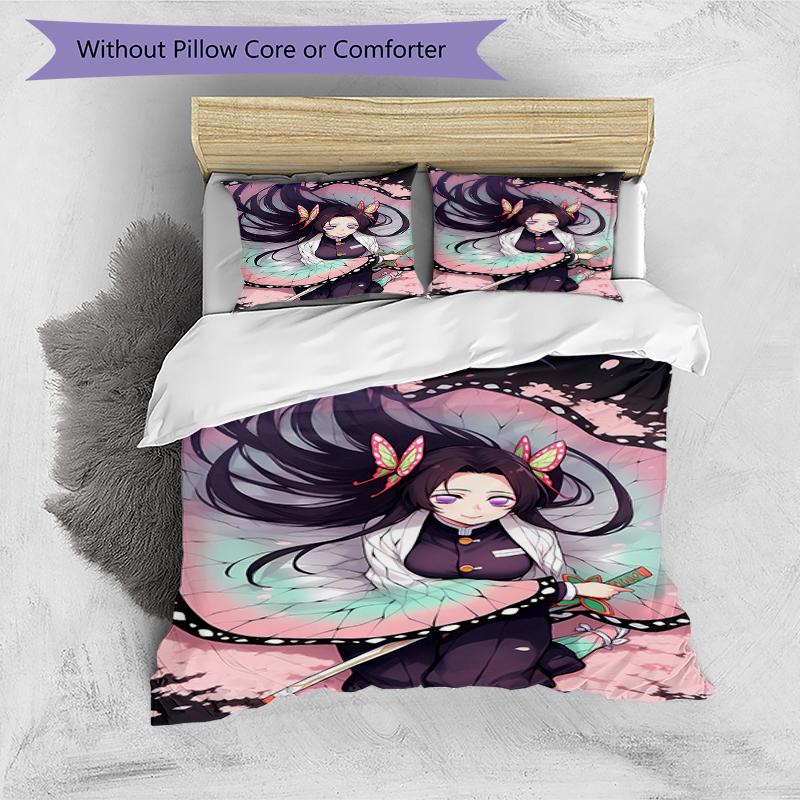 3pcs D-Demon S-Slayers Characters2 Pattern Bedding Set Duvet Cover Set Includes Duvet Cover &pillowcases, Perfect All Season Bedroom Decoration & Gift